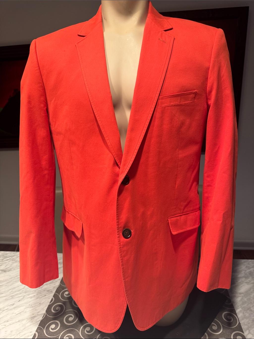 Saddlebred 100% Cotton Lined Split Lapel Orange Double Button Sport Coat. 40r